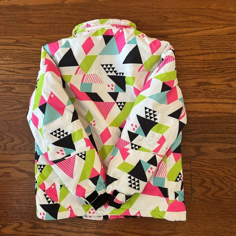 Girl's Waterproof Ski Jacket Size Small Colorful Geometric Size 8 High Neck Snow